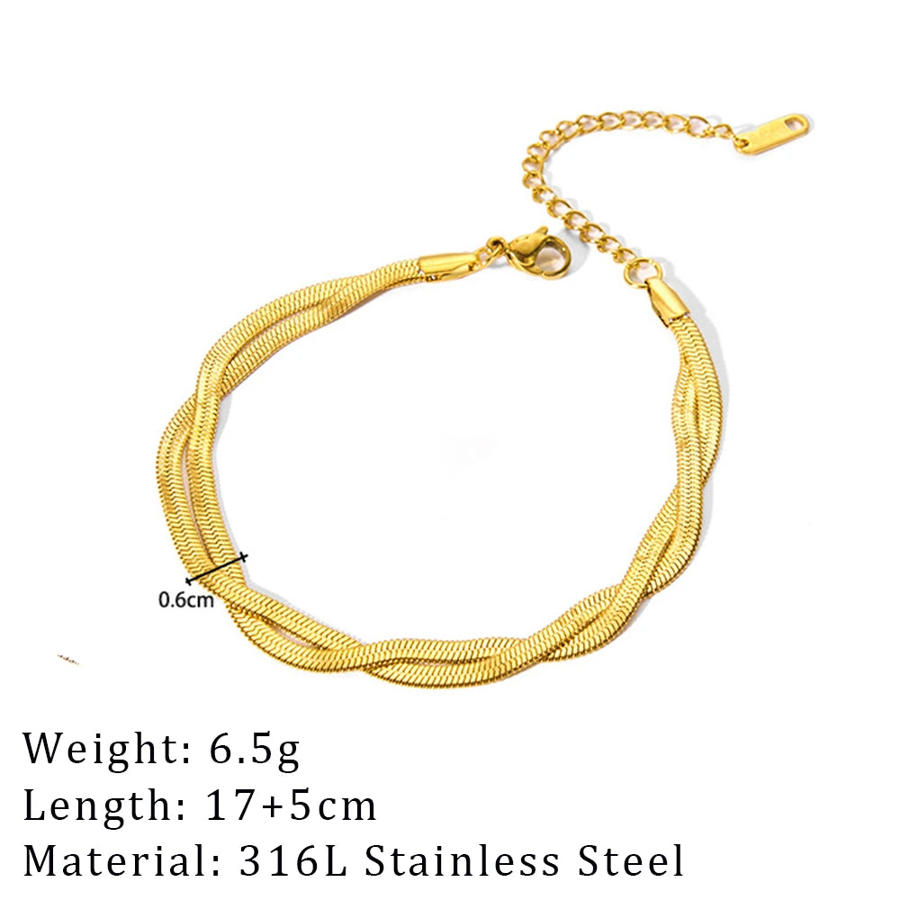 2024 New Wide Chunky Twist Bracelets For Women Gold Color Stainless Steel Link Cubic Chain Bangle Gift
