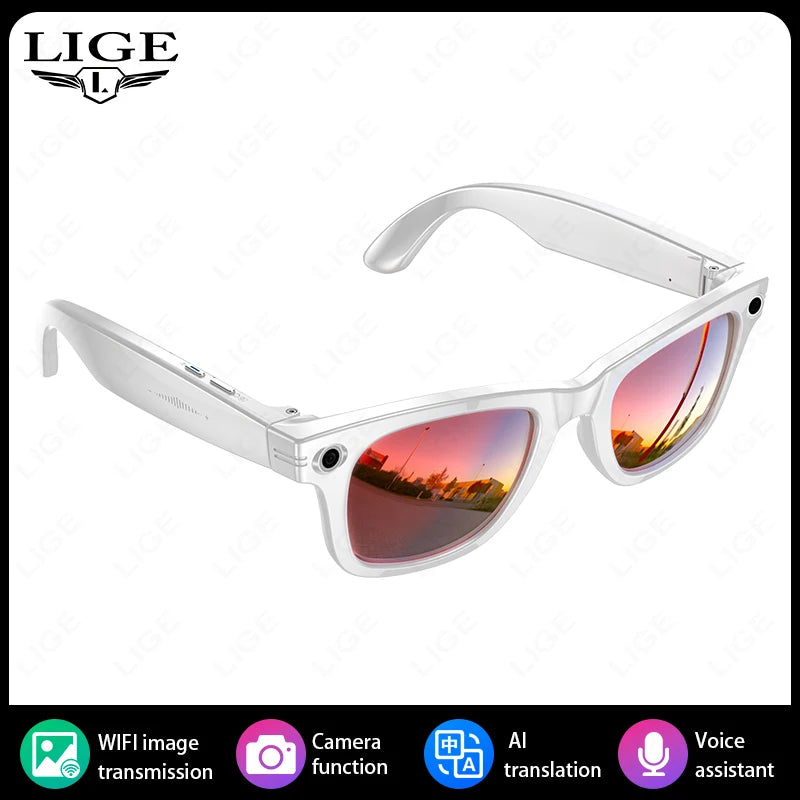 LIGE Smart Glasses Take Pictures 800W Video Recording Bluetooth Music Call AI Q&A Intelligent Translation Waterproof Sunglasses