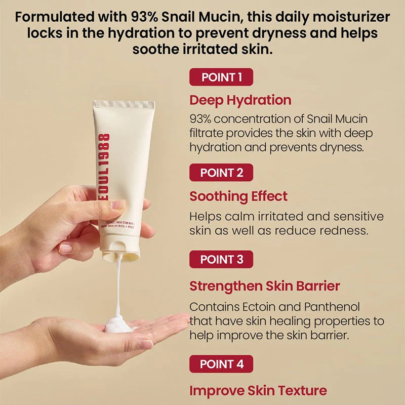 Seoul 1988 Snail Mucin Cream 100ml Rice Soothing Moisturizer Skin Antiaging Repair Cream 92% Snail Filtrate Hydrating Face Cream