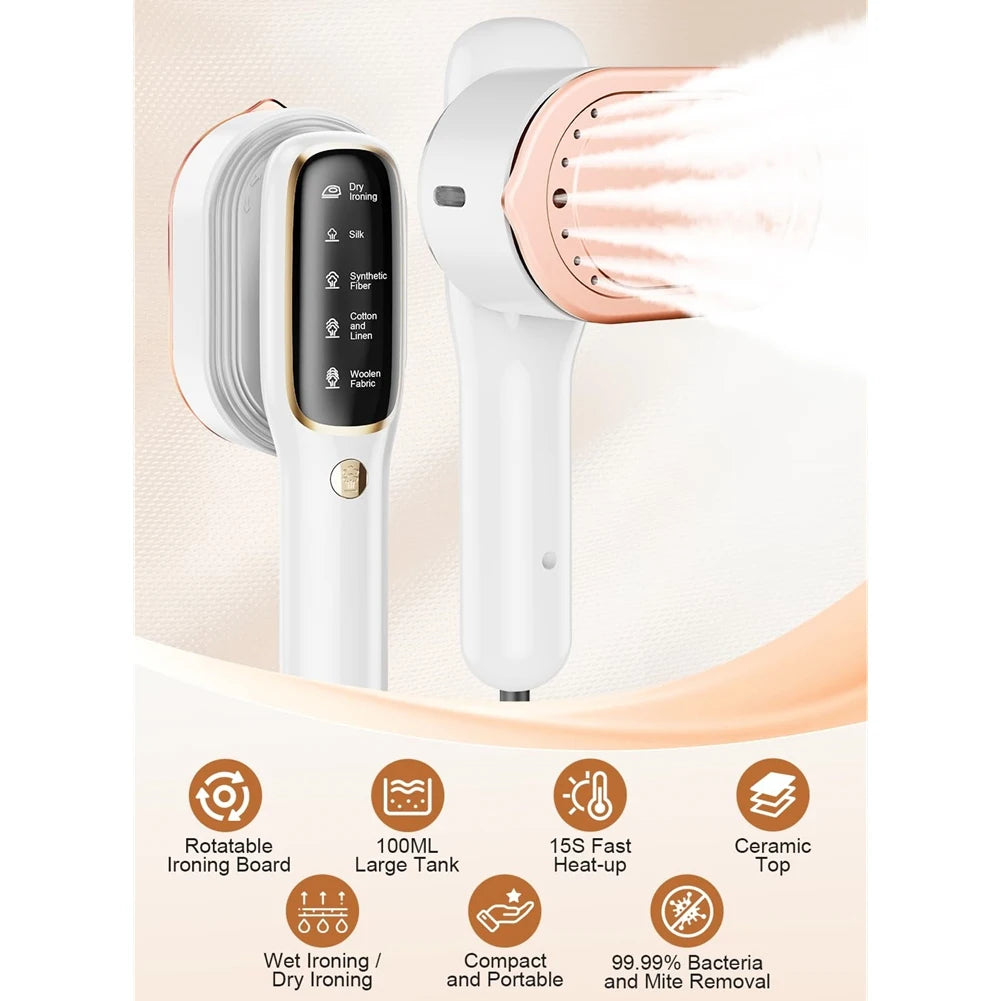 B59B-Handheld Ironing Machine 2 In 1, Fabric Wrinkle Remover, 15S Fast Heat-Up, Steamer For Clothes, Light Weight Steam Iron Eu