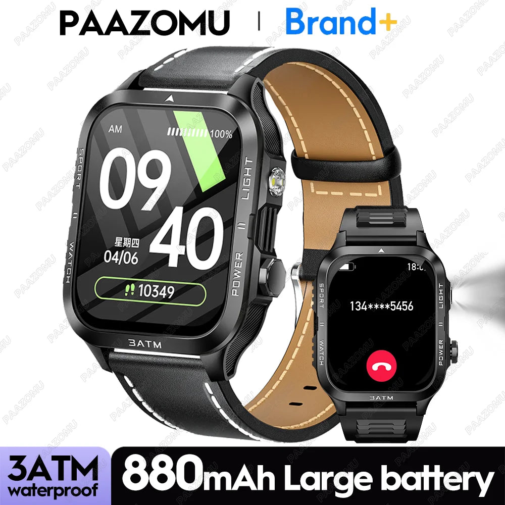 New Smartwatch 880MAH Ultra Battery 3ATM Waterproof 1.96''HD Screen Bluetooth Call Health Monitor Flashlight Sports Smart Watch