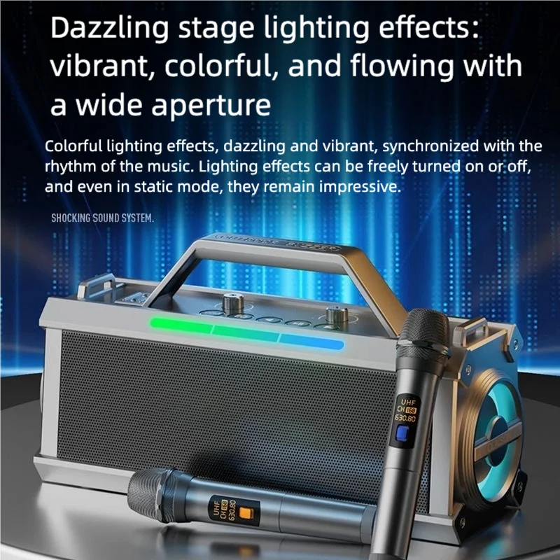 200W Powerful Voice Amplifier with 2 Wireless Microphones, Big Pro Sound Speaker,  Karaoke Machine Support BT/USB/TF Card/Aux