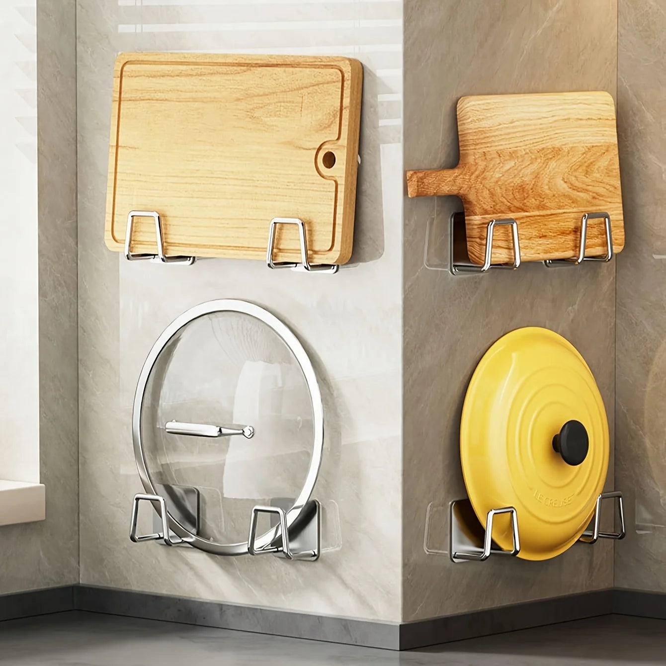 4Pcs Kitchen Storage Rack, Punching-free Wall Under Cabinet Cutting Board , Multi-functional , Accessories