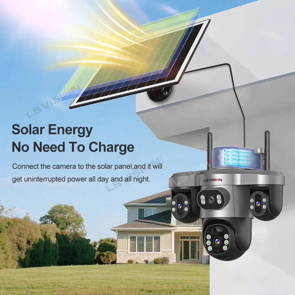 LS VISION 15MP 4G/WiFi Solar Camera Three Screens 10X Zoom Outdoor Surveillance Cameras Security PTZ PIR Night Vision CCTV V380