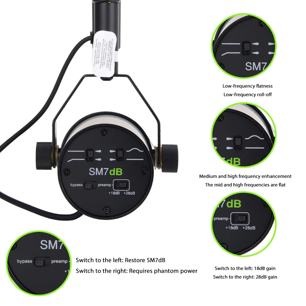 TOP Quality SM7dB Dynamic Vocal Microphone with optional frequency response and built-in preamplifier SM7B for podcast recording
