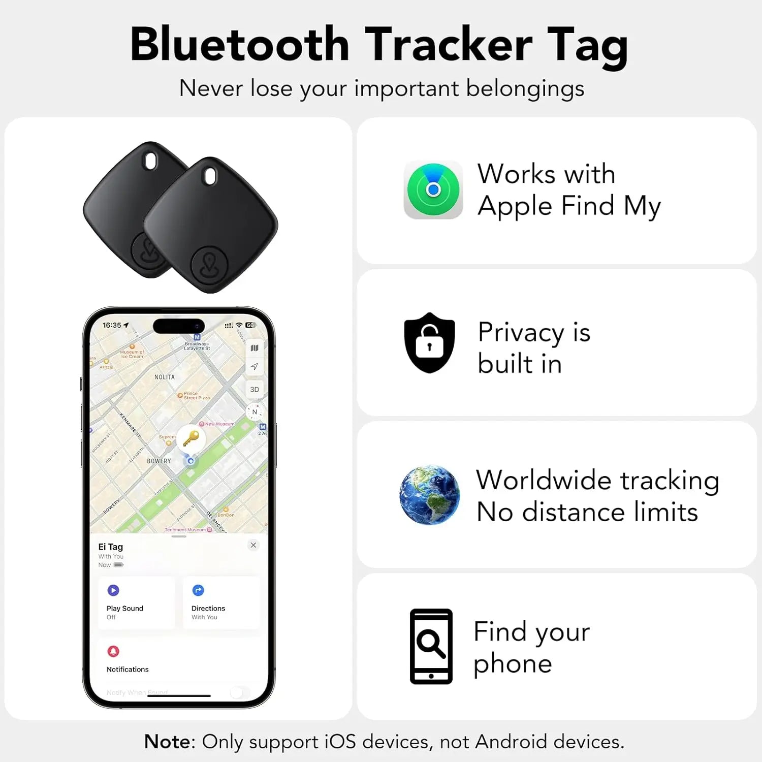 Bluetooth Mini Tracking Device for Apple Find My APP Smart Tag Kid Pet Car GPS Lost Tracker Anti-Lost Alarm Reminder Positioner