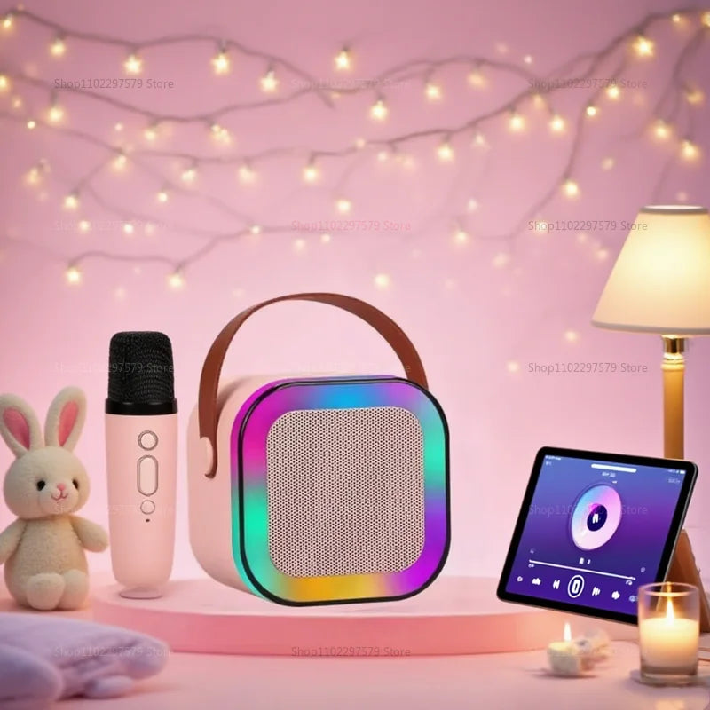 K12 Bluetooth Karaoke Machine Portable 5.3 PA Speaker System with Wireless Microphone for Home Family Singing Kids Gift