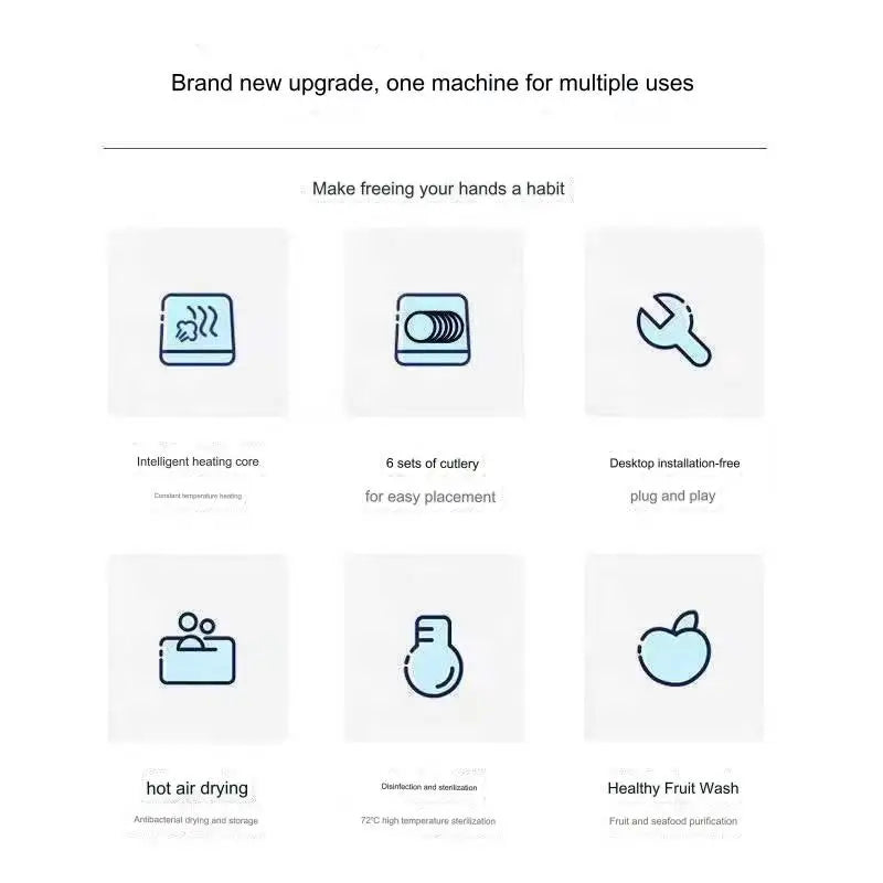 Household Portable Dishwashers Washing Machine Electric Heating Touch Control Small Table Top Automatic Countertop