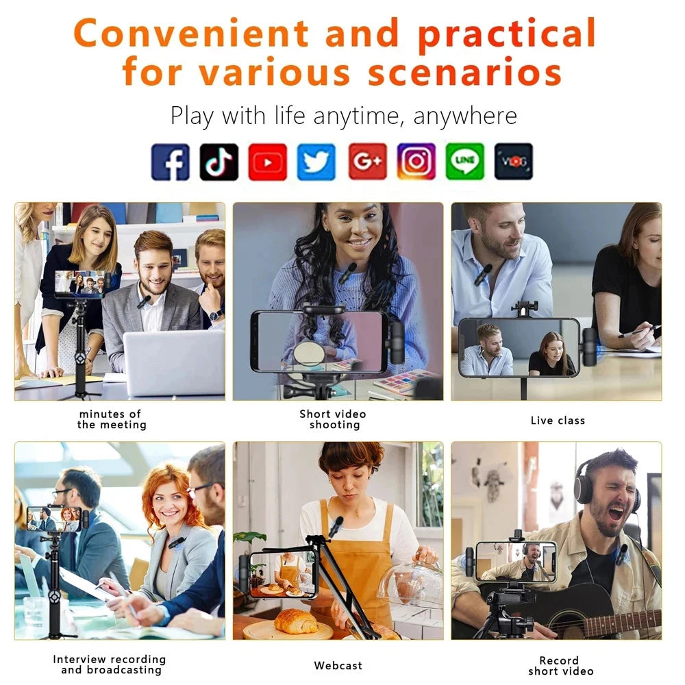 2 In 1 Wireless Lavalier Microphone Portable Audio Video Recording Mini Mic For Ios Android Live Broadcast Gaming Phone Mikrofo