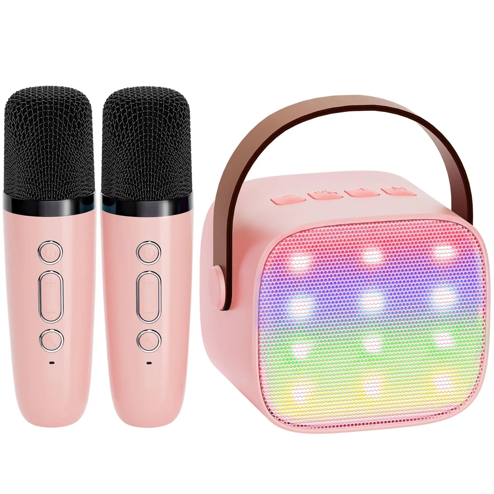 Haomuren Mini Karaoke Machine Portable Bluetooth 5.3 PA Speaker with 2 Wireless Microphones for Home Family Singing Gift K12