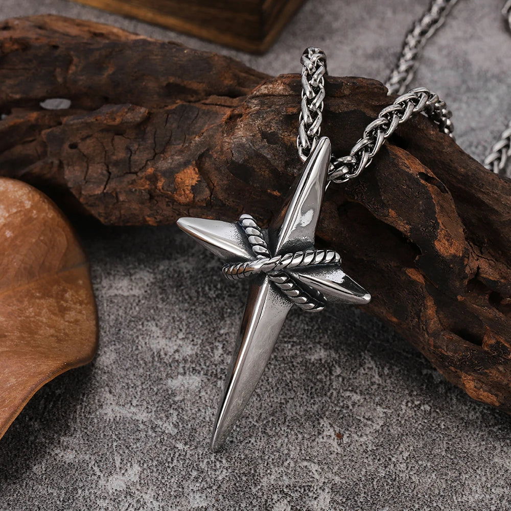 New Fashion Minimalist Cross Pendant Necklace Trendy Versatile Vintage Punk Style Men's Necklace
