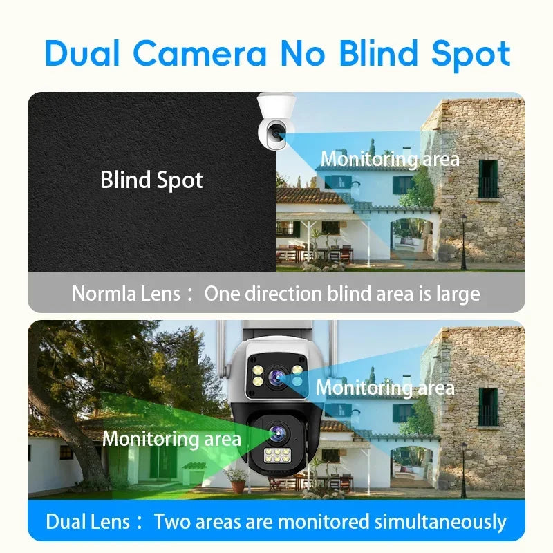 8MP Wifi Camera PTZ Outdoor Dual Screen AI Human Detection Dual Lenses 10MP Security Protection IP Camera Two-way Audio V380 Pro