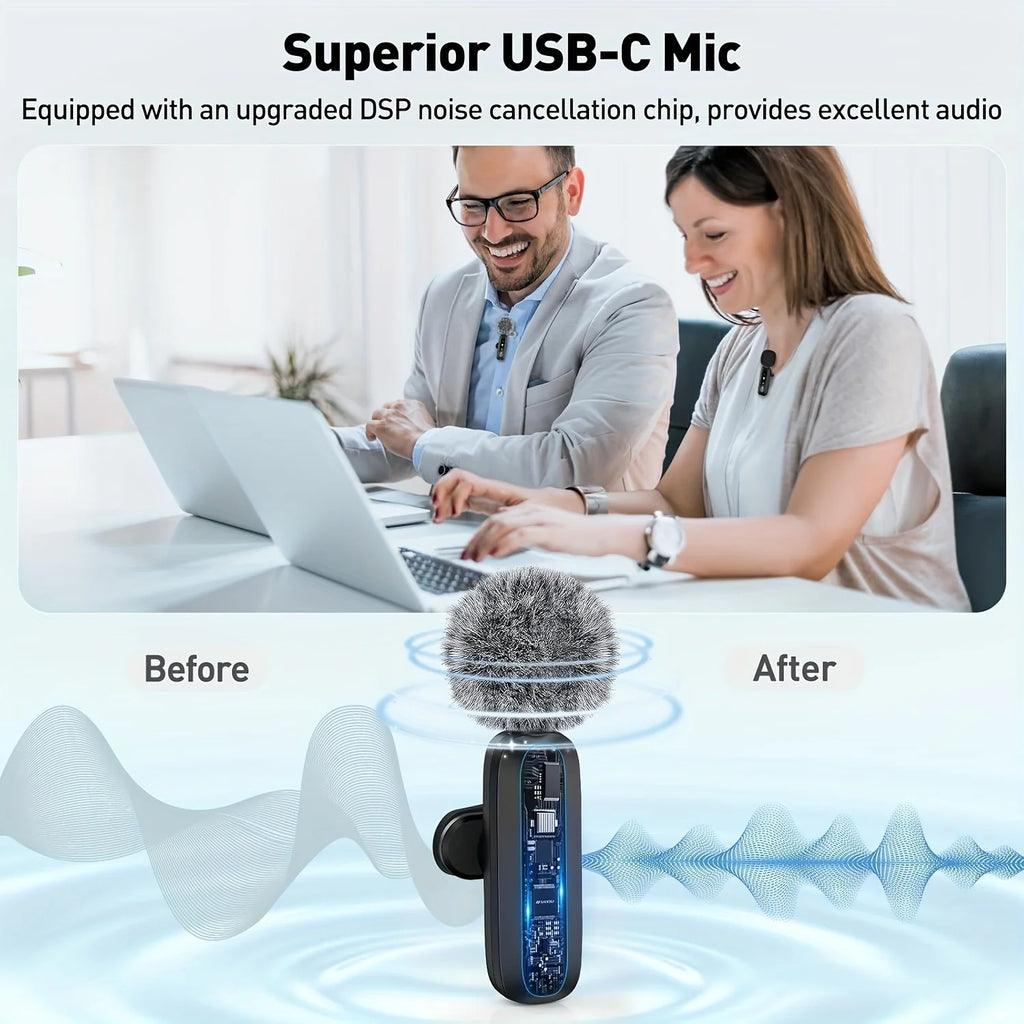 Lavalier Wireless Microphone 70mAh Rechargeable Battery Clip-On Podcast Mic for Streaming Vlogging Voice Recording Plug & Play