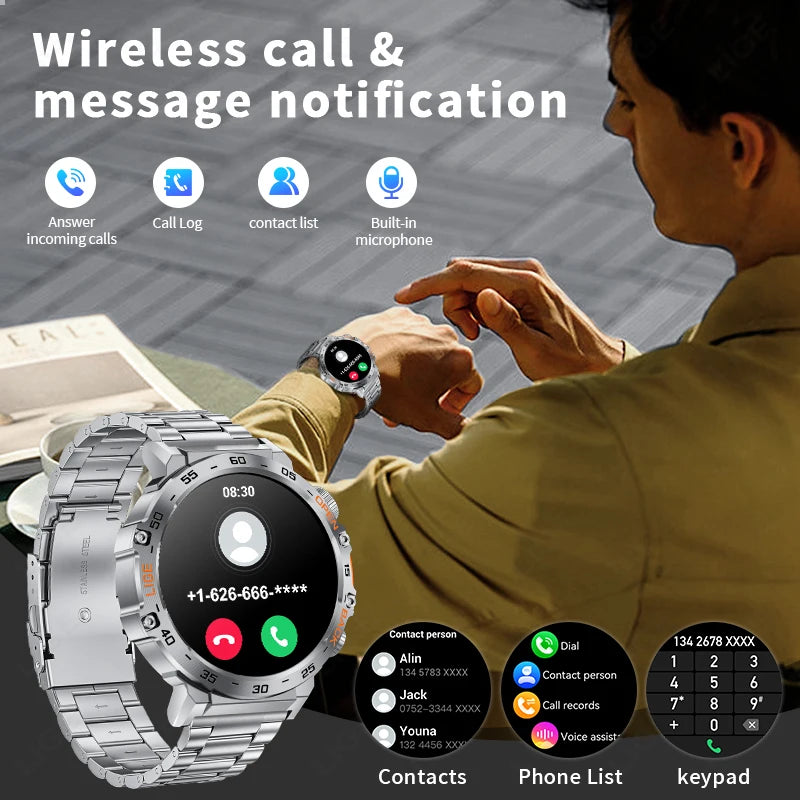 2025 Smart Watch Men 360*360 AMOLED HD Screen Waterproof Sports Fitness Watches Flashlight New Men Smartwatch For Andrio IOS