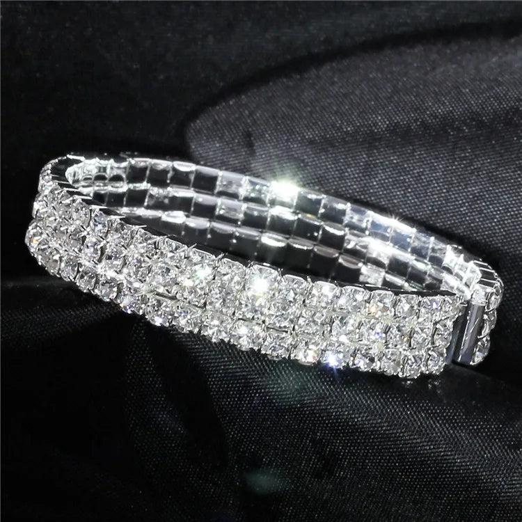 Wedding Bridal Jewelry 1-10 Row Cuff CZ Rhinestone Crystal Stretch Strand Bracelet Bangle Dropshipping
