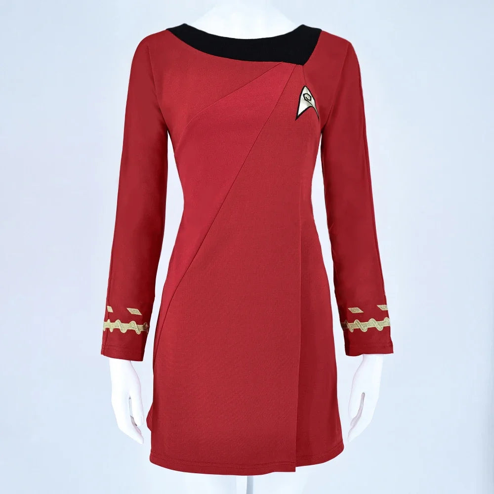 Halloween Costume Startreks Female Uniform Dress Duty TOS Cosplay Costume Red Blue Halloween Party Prop