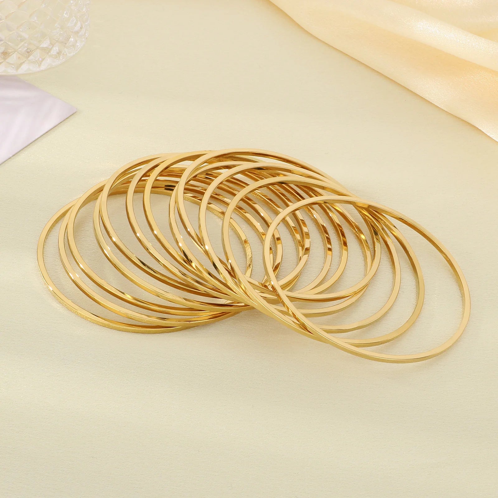 New 2mm Stainless Steel Bangles For Women Indian Multiple Layer Round Women Bracelet Gold Color Wedding Engagement Jewelry Gifts