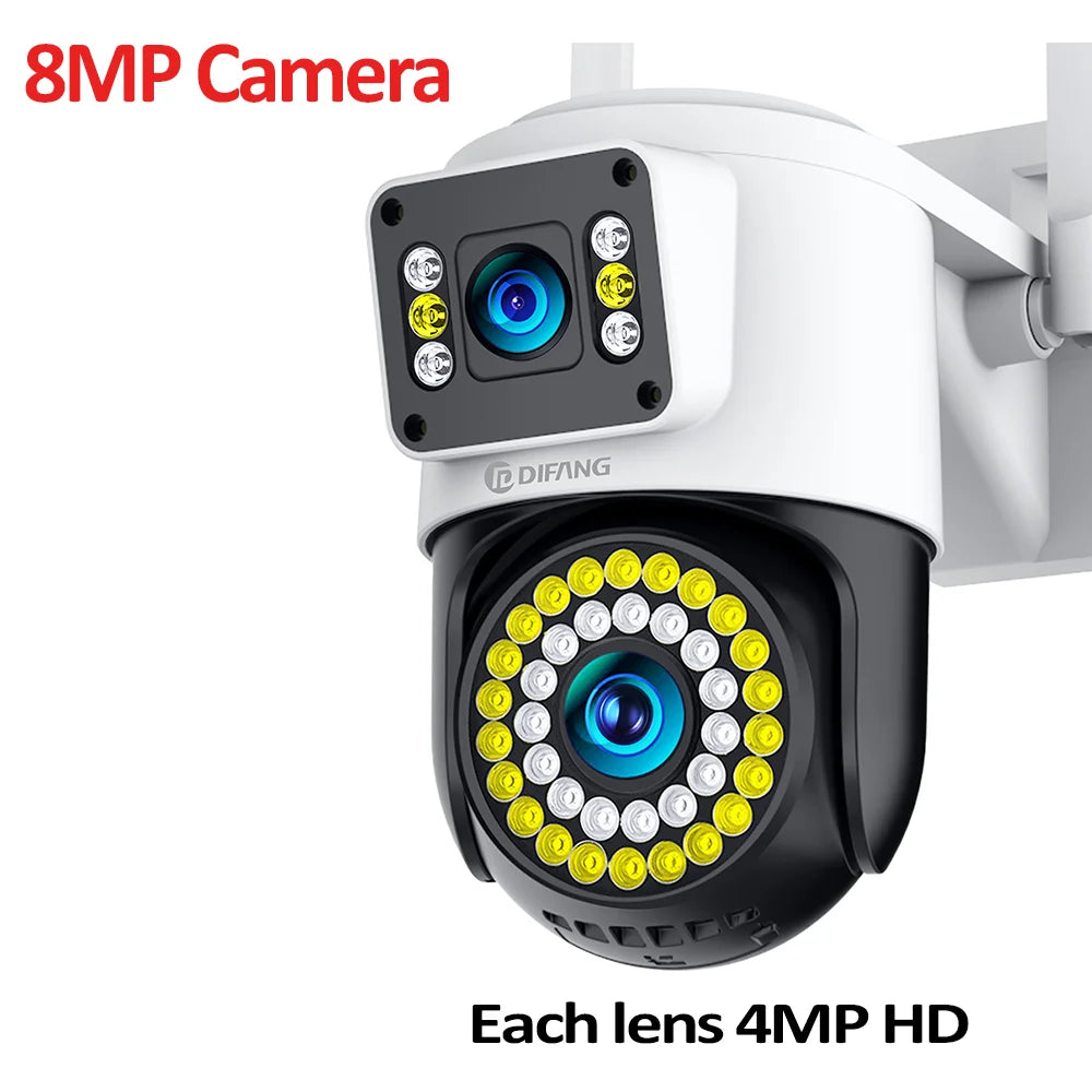 4K 8MP WiFi Camera Outdoor Dual Lens Dual Screen CCTV Security Protection Ai Tracking  Street Cam Surveillance Yoosee