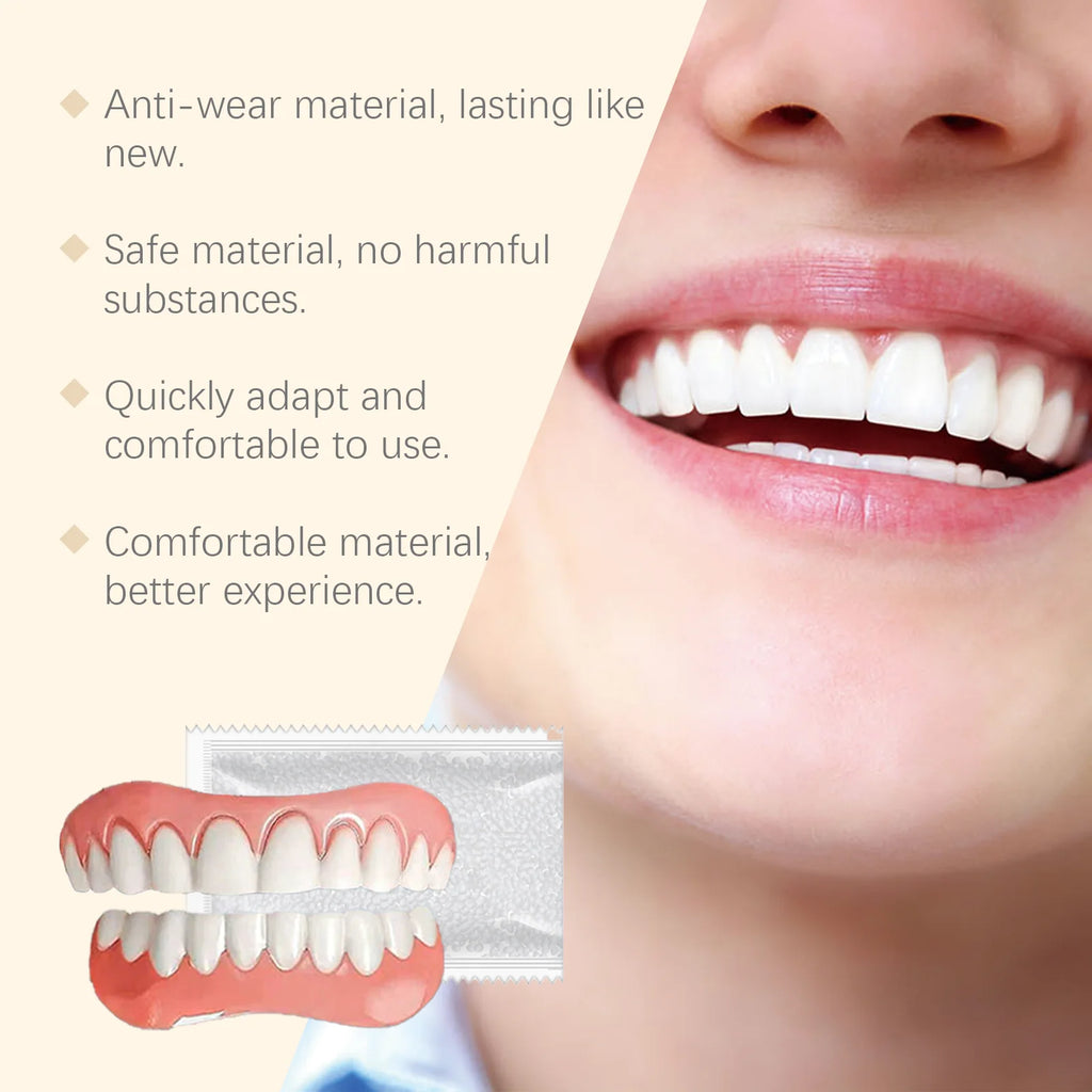 Soft Silicone Dentures Natural False Teeth Full Set Perfect Fit Gums Cover Missing Broken Tooth Upper and Lower Dental Veneers