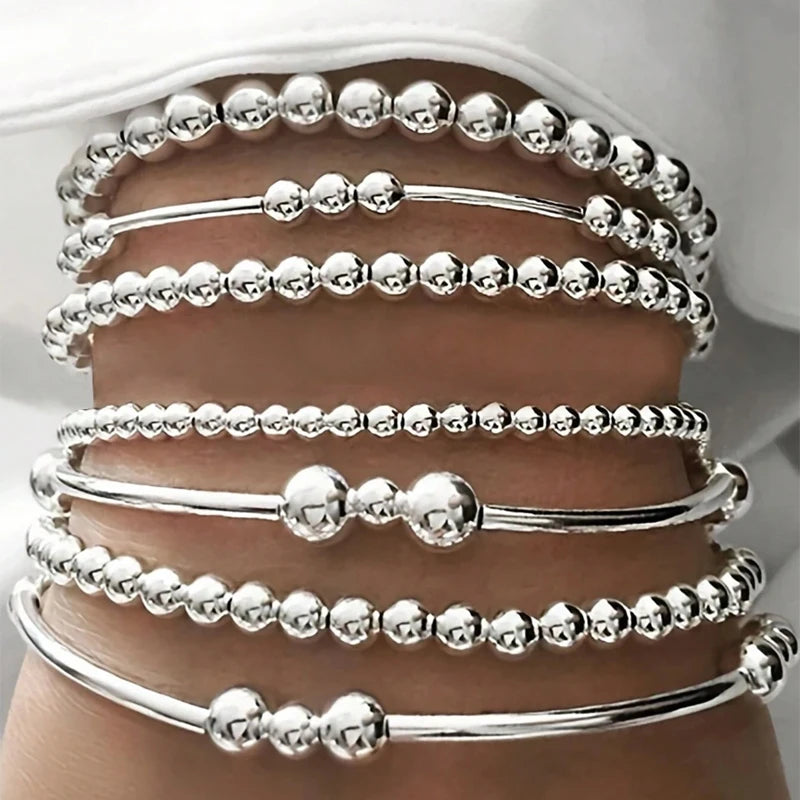 Fashion Simple Bead Bracelet Set For Women Vintage Minimalist Elegant Exquisite Round Bracelets Vacation Date Daily Wear Jewelry