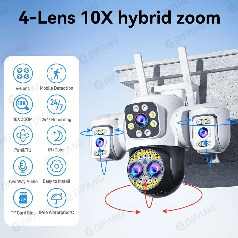 Yoosee WiFi Camera Outdoor Three Screen Four Lens 10X Zoom CCTV Onvif Security Cameras Surveillance