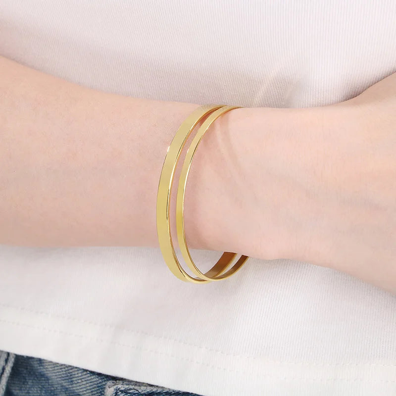 Simple Fashion 5mm 7pcs Flat Surface Stainless Steel Bangle For Women Wedding Party Bracelet Famale Trendy Jewelry Gifts