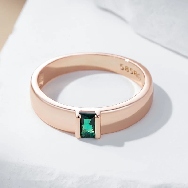 Kinel Hot 585 Rose Gold Color Simple Big Ring for Women Fashion Square Green Natural Zircon Accessories Vintage Wedding Jewelry