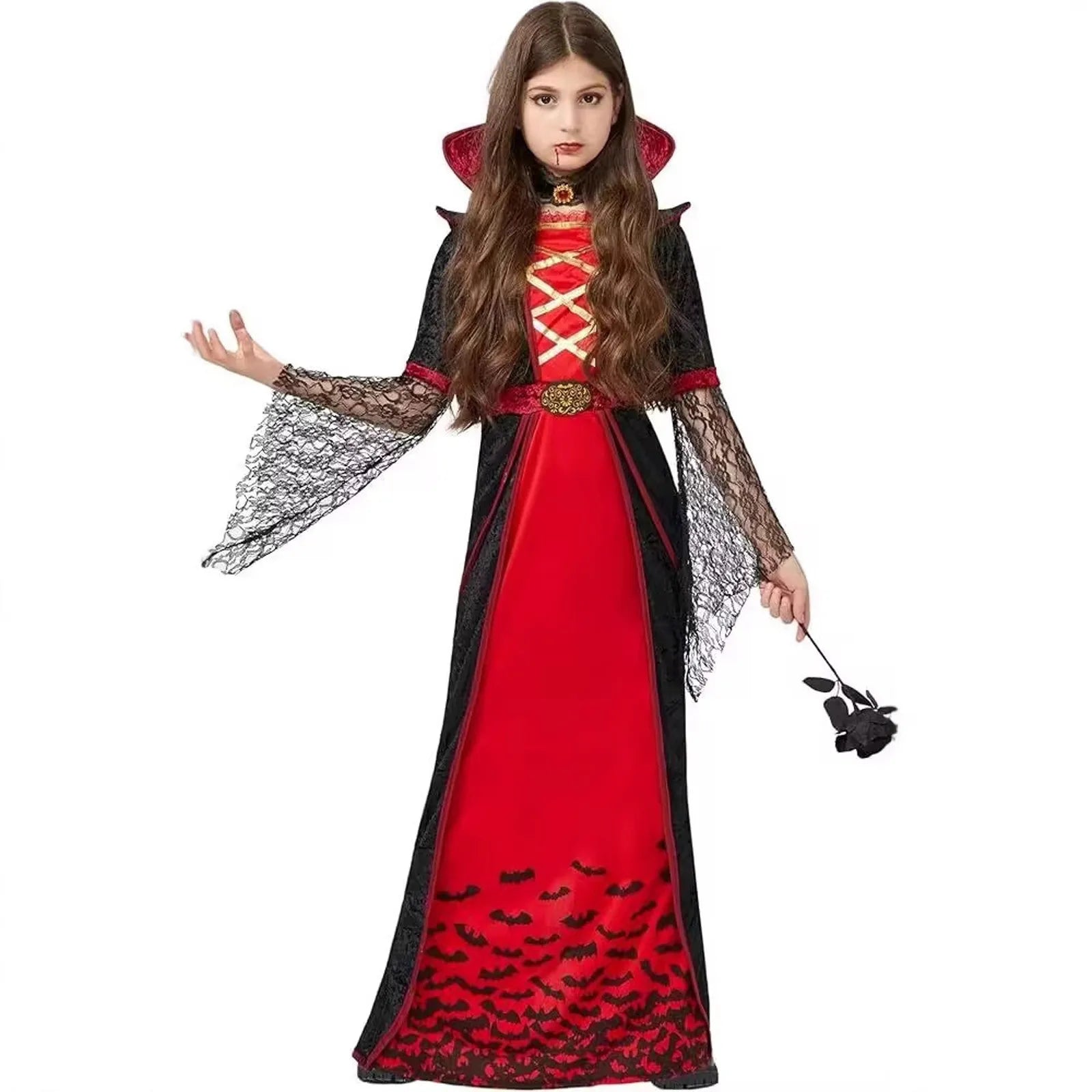 Halloween Costumes Children Horror Vampire Holiday Party Fancy Dress Flare Sleeve Stage Performance Clothes Girl Cosplay Dress