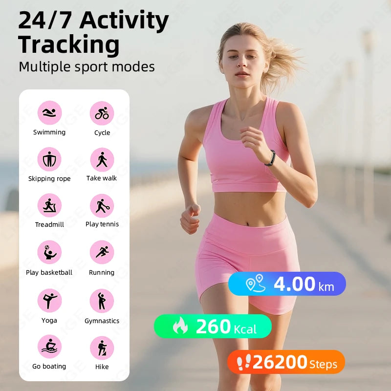 2026 New Women's Smart Bracelet Fashion Sport Mode Fitness Tracker Heart Rate Health Monitoring IP68 Waterproof Men Smart Watch