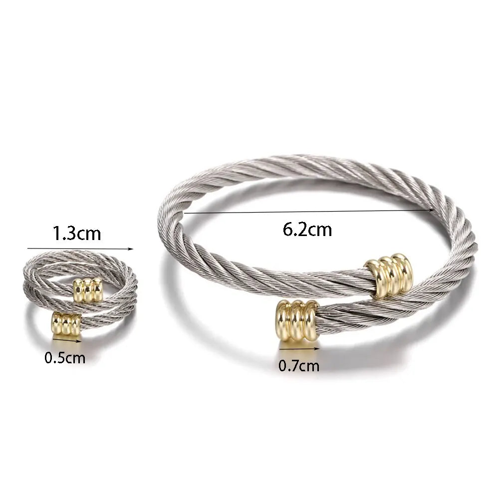 New Fashion Bangle Ring Set for Women Men Punk Stainless Steel Wrist Metal Bracelet No Fade Color Jewelry Accessories Gifts