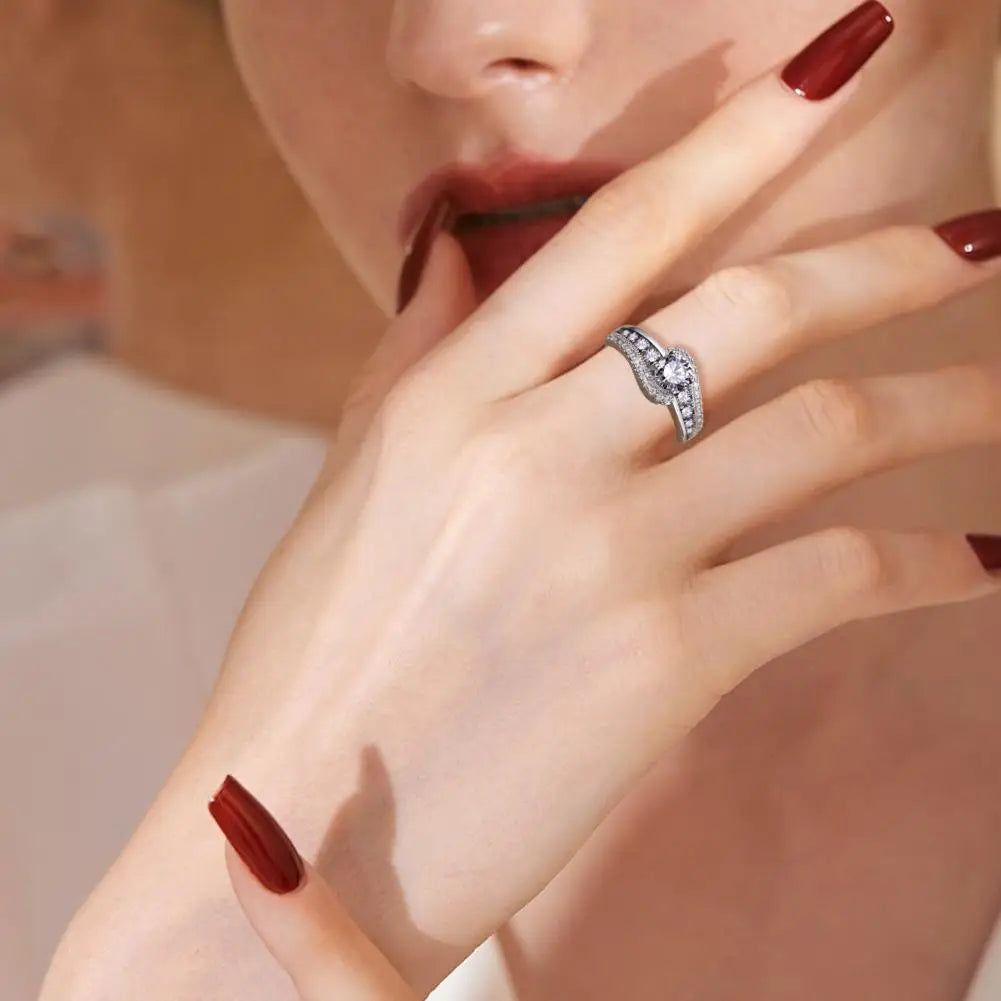 Cubic Zirconia Finger Ring Wedding Black Transparent Irregular Geometry Finger Band Polished Party Couple's Ring Jewelry gift