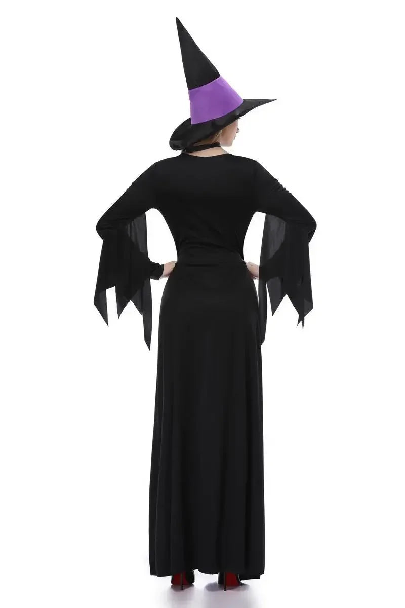 Halloween Gothic Witch Cosplay Costumes Women Sexy Witch Dress With Hat Carnival Party Performese Clothes