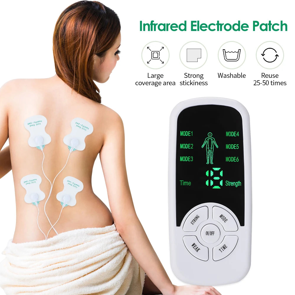 6 Modes Tens Electric Massager Muscle Relax Device Full Body Stimulator Back Waist Knee Healthy Care Patchs Digital Massage Tool