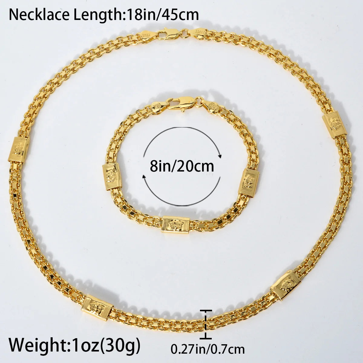 Dubai 18k Gold Plated Jewelry Sets Luxury Hip Hop Punk 2 Pieces Sets Necklace Bracelet Bride Wedding  Jewelry Mother'S Day Gift