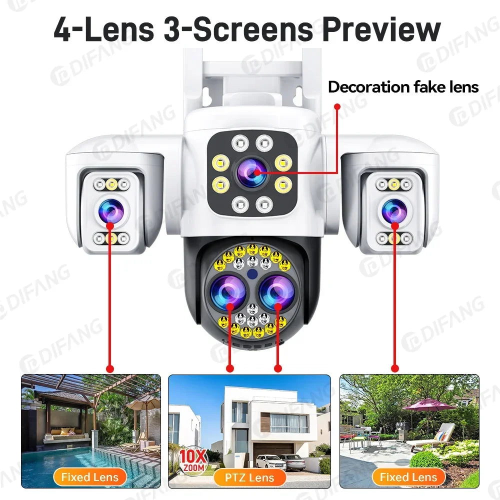 Yoosee WiFi Camera Outdoor Three Screen Four Lens 10X Zoom CCTV Onvif Security Cameras Surveillance