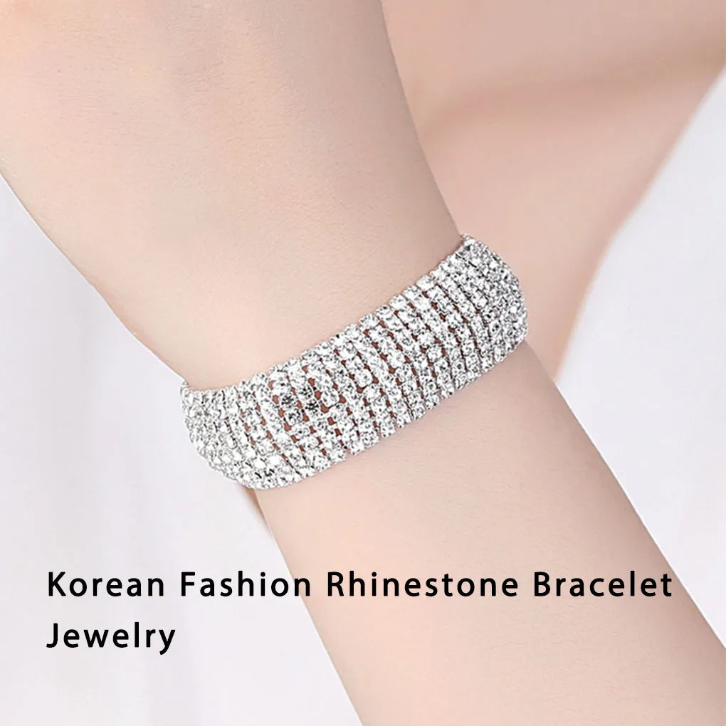 Women Simulated Crystal Bracelet 7 Row Wide Removable stretch Circle Multirow Bangle