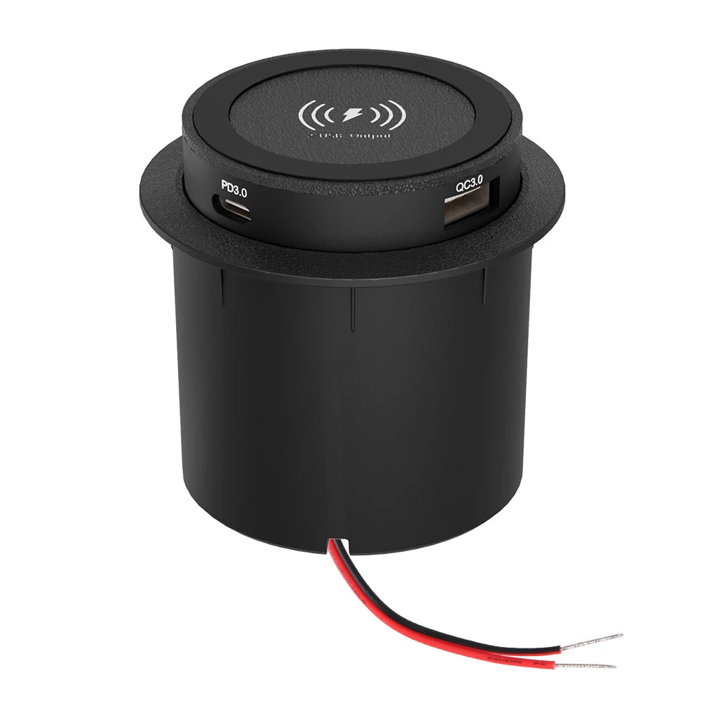 Car Charger Embedded Wireless Charger Outlet Socket For Camper Truck ATV Boat Car RV USB Type-C Quick Charge PD 3.0 15W