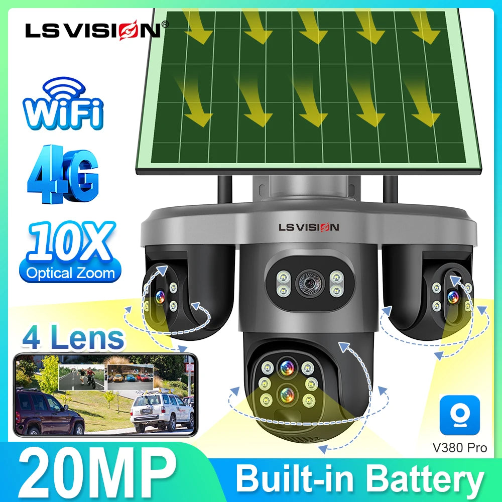 LS VISION 10X Optical Zoom Three Screens Outdoor Surveillance Camera 4g Security Wifi 3 PTZ LENS Cctv Automatic Tracking V380