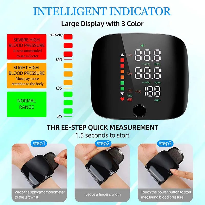 New LED Wrist Blood Pressure Monitor Rechargeable English Voice Broadcast Sphygmomanometer Tonometer BP Monitor
