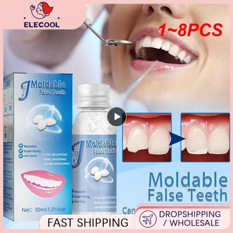 1~8PCS 30ml Resin Temporary Tooth Repair Granules Teeth Gaps Missing Broken Tooth False Teeth Filling Moldable Solid Glue