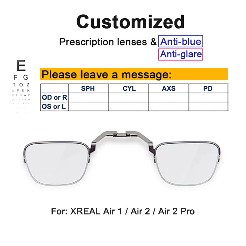Prescription Lenses For Xreal Air/Air 2/Pro/One AR Smart Glasses Lens Custom Myopia Hyperopia Astigmatism Anti-Blue Eyeglasses