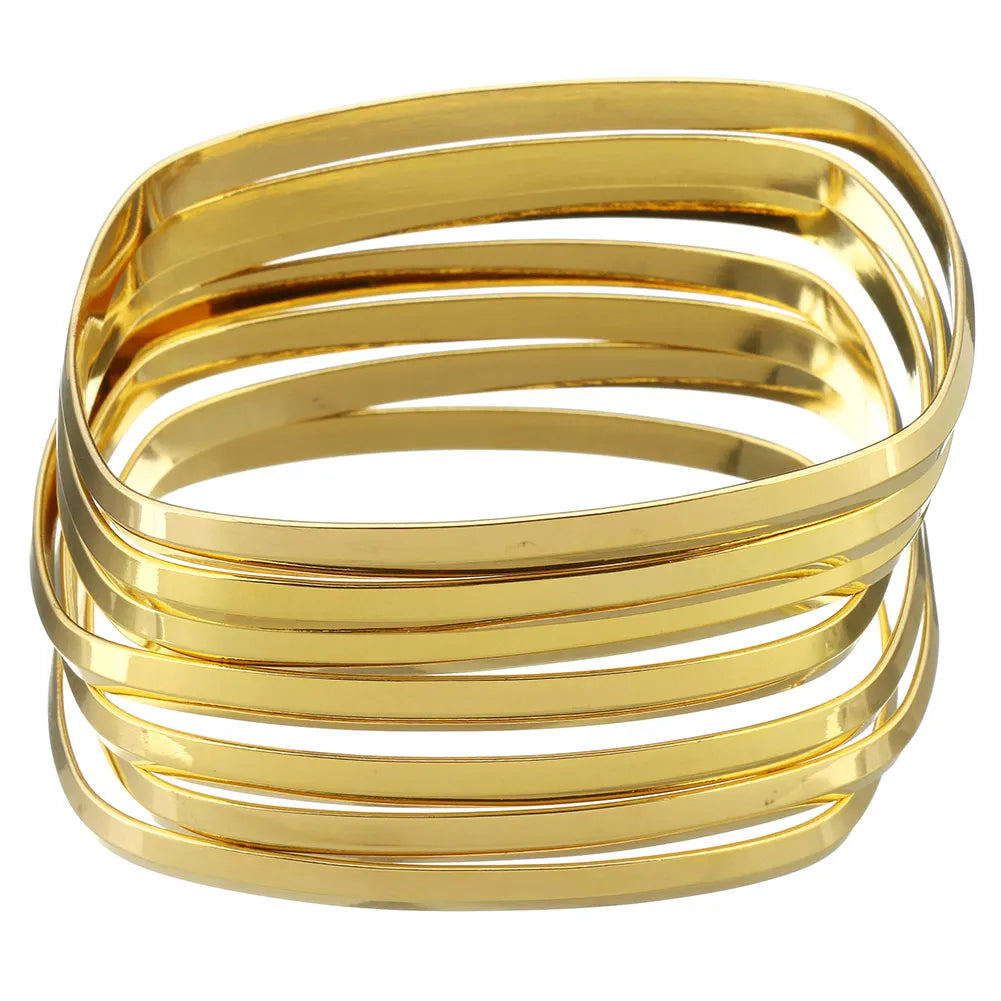 7PCs/Set New Fashion Roman style Stainless Steel Bangle gold color Lover Charm Bracelet for Women Brand Gold Wide Cuff Bangle