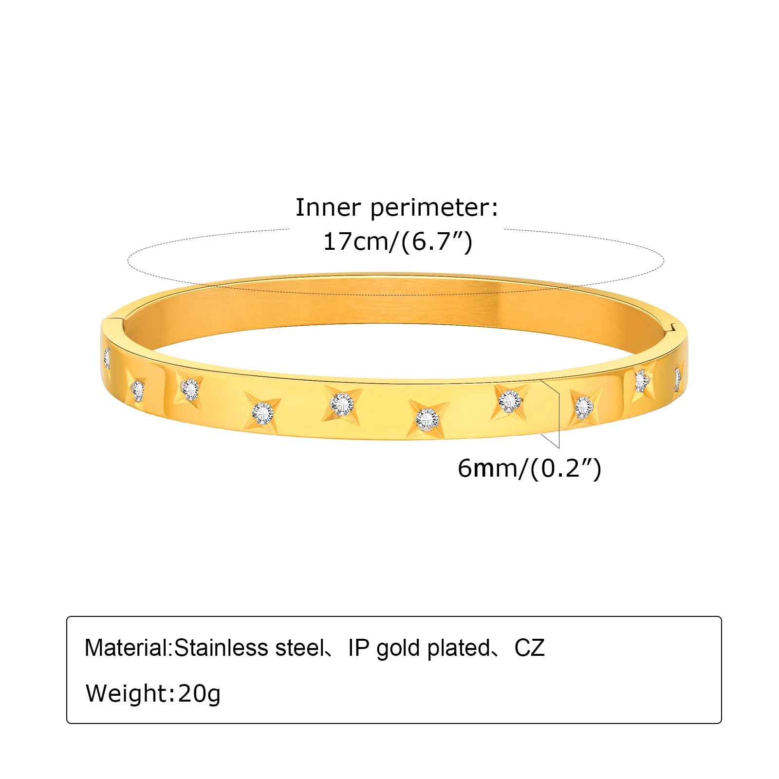 Open Adjustable Star Starburst Cuff Bangle Bracelet for Women Stainless Steel Cubic Zirconia Inlay Charm Layered Jewelry