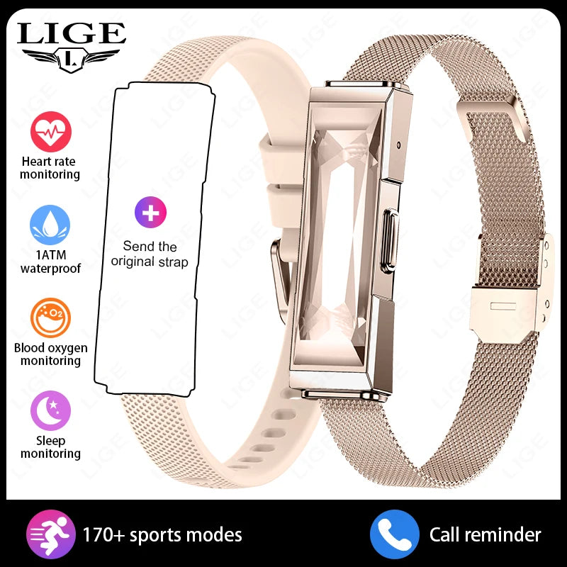 LIGE Smart Chain Bracelet For Women Bluetooth Connected APP Sports Heart Rate Blood Oxygen Sleep Monitor Ladies Smart Bracelet