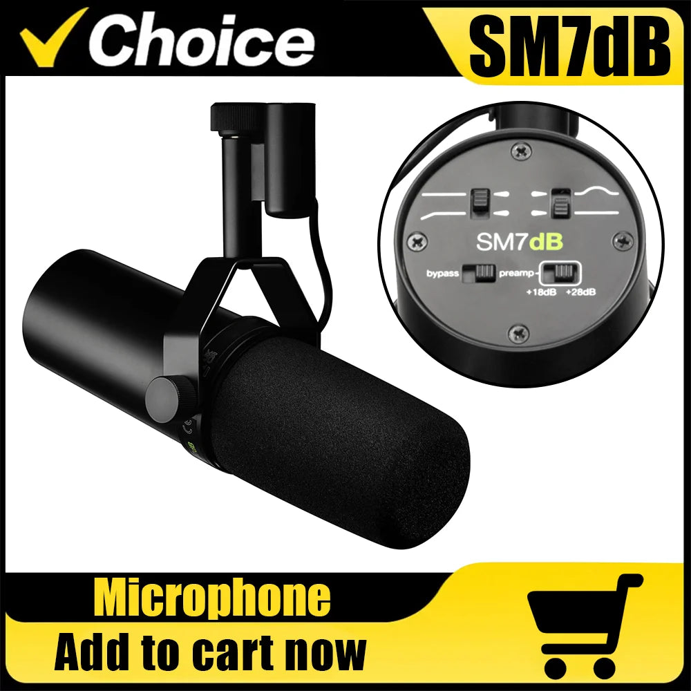 SM7dB SM7B Professional Dynamic Vocal Microphone with Built-in Preamplifier for Live Streaming Recording Studio & Podcast