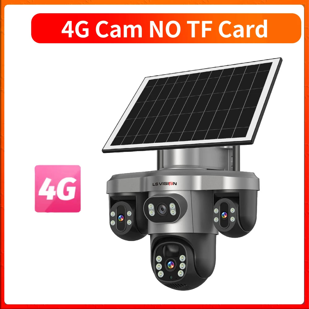 LS VISION 15MP 4G/WiFi Solar Camera Three Screens 10X Zoom Outdoor Surveillance Cameras Security PTZ PIR Night Vision CCTV V380