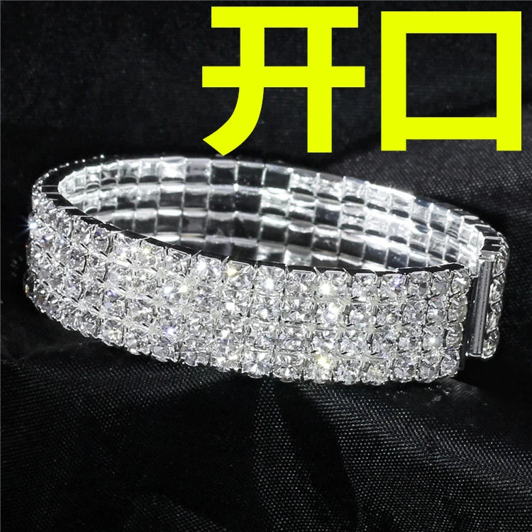Wedding Bridal Jewelry 1-10 Row Cuff CZ Rhinestone Crystal Stretch Strand Bracelet Bangle Dropshipping