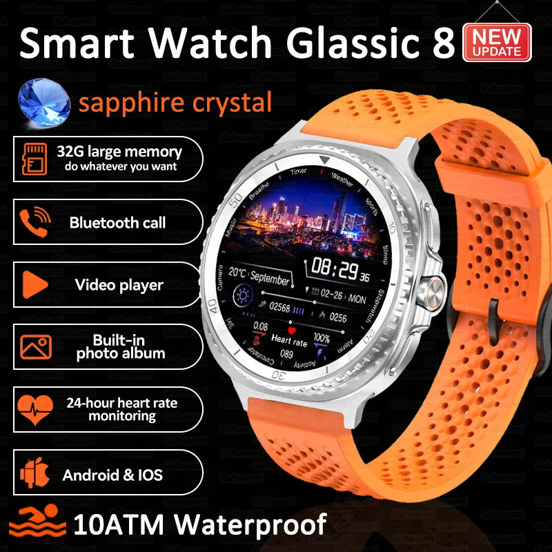 New Smart Watch 8 Classic Men HD Display Screen GPS BT Call Sports Fitness Waterproof Watch SmartWatch 1.32-inch For Android IOS