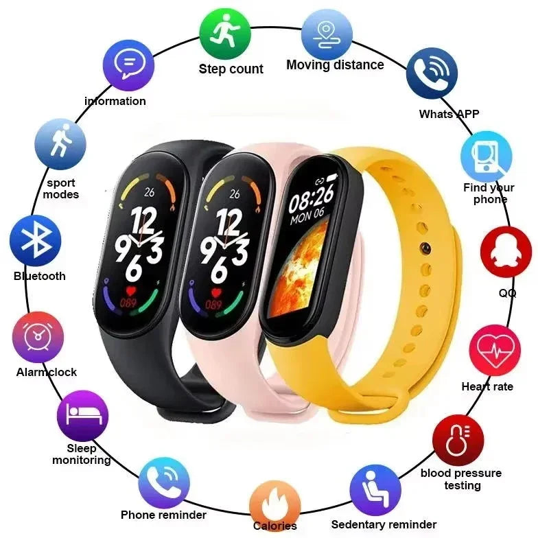 M7 Smart Watch Heart Rate Blood Pressure Monitoring AMOLED Screen Smart Wristband Fitness TrackerMen Women Sport Bracelet