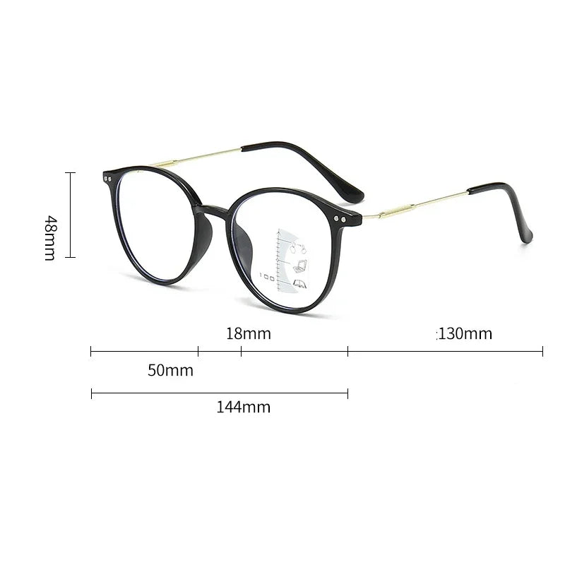 Smart Photochromic Reading Glasses Unisex Round Progressive Multifocal Presbyopia Eyeglasses Finished Near Far Bifocal Eyewear
